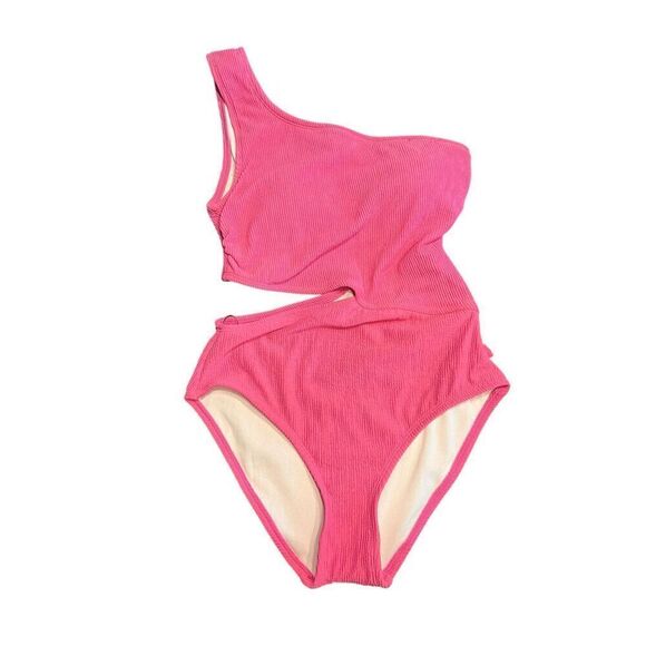Michael Kors Women's One-Shoulder Side-Cutout Swimsuit Pink Size 8 new - Picture 2 of 5